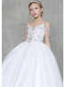 Beaded White V Neck Flower Girl Dress